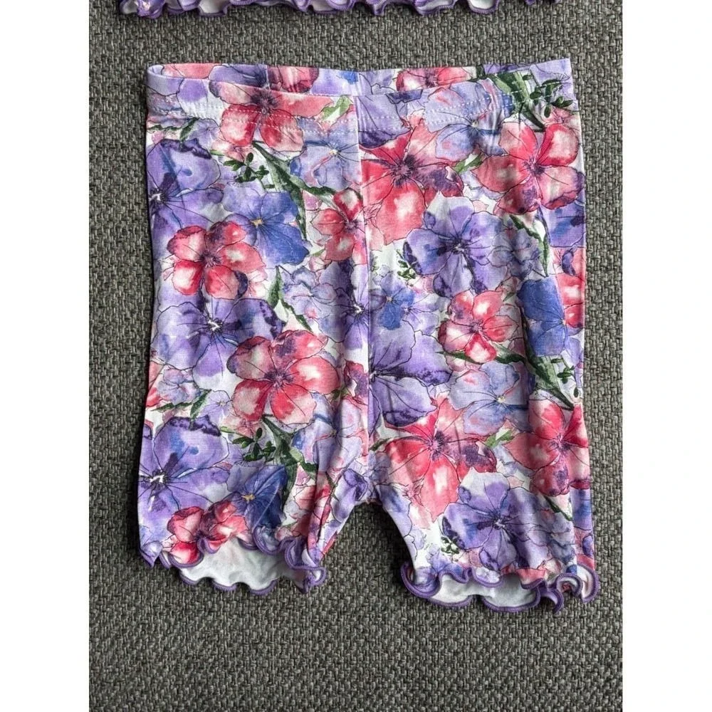 Vaenait Baby Kids Floral Pajama Set Purple Pink Lettuce Trim 2pc Snug Fit 3T NEW